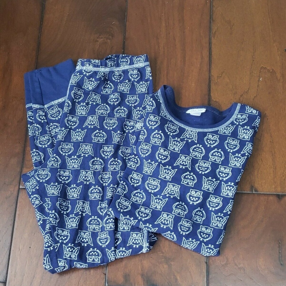 Childrens Owl Pajamas Sleepwear Top Bottom Blue Sz Large